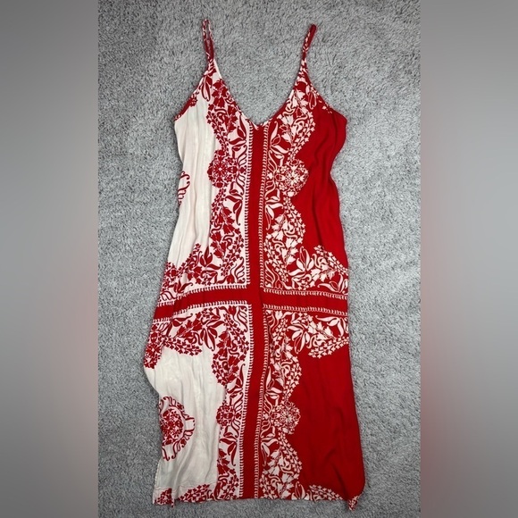 Karen Kane Dress Womens Medium Midi Side Slit Long Red Spaghetti Straps Resort - Picture 1 of 7